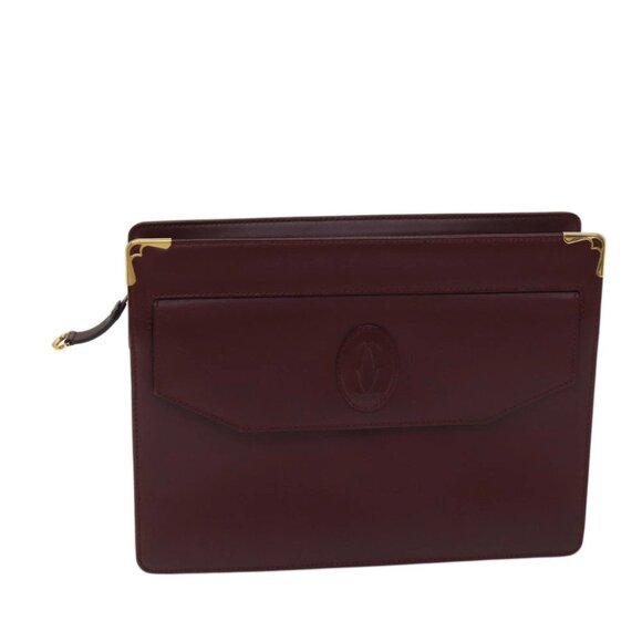 CARTIER Clutch Bag Leather Bordeaux Auth 70664 - Picture 1 of 14